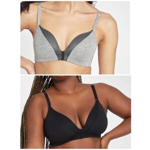 •new• 2pk LIVELY all-day deep v no-wire plunge bra black & grey 34C
